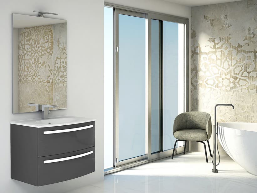 Meuble de salle de bains Corallo 75 cm 2 tiroirs anthracite avec plan de vasque Unitop en céramique blanc brillant | IperCeramica Meuble de salle de bains Corallo 75 cm 2 tiroirs anthracite avec plan de vasque Unitop en céramique blanc brillant | IperCeramica