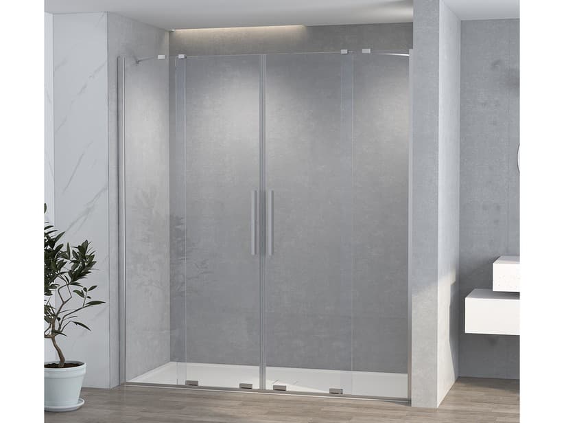 Porte de douche pour niche Hype 2 portes coulissantes 230 cm H195 verre 6 mm transparent profilés chrome | IperCeramica Porte de douche pour niche Hype 2 portes coulissantes 230 cm H195 verre 6 mm transparent profilés chrome | IperCeramica