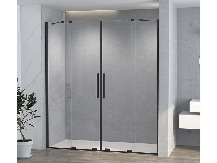 Porte de douche pour niche Hype 2 portes coulissantes 180 cm H195 verre 6 mm transparent profilés noir mat | IperCeramica Porte de douche pour niche Hype 2 portes coulissantes 180 cm H195 verre 6 mm transparent profilés noir mat | IperCeramica