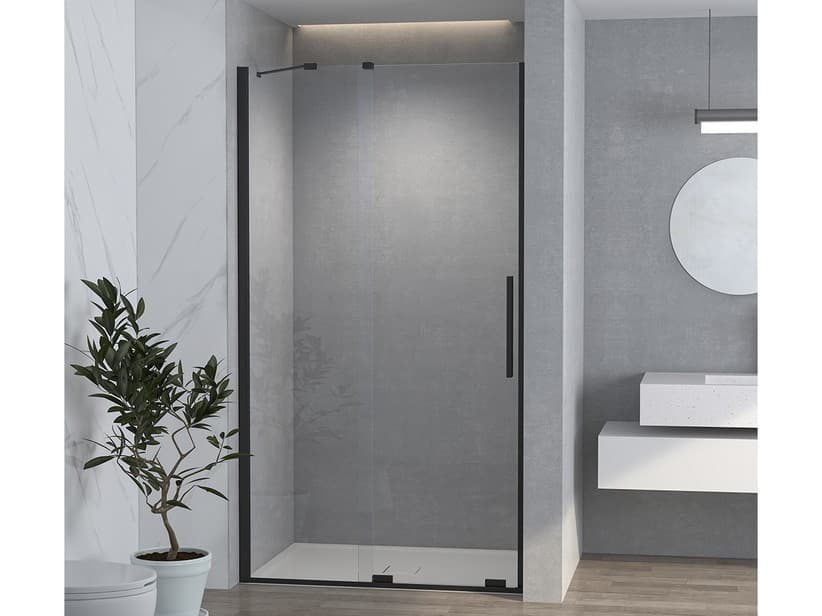 Porte de douche coulissante pour niche Hype 90 H195 verre 6 mm transparent profilés noir mat | IperCeramica Porte de douche coulissante pour niche Hype 90 H195 verre 6 mm transparent profilés noir mat | IperCeramica