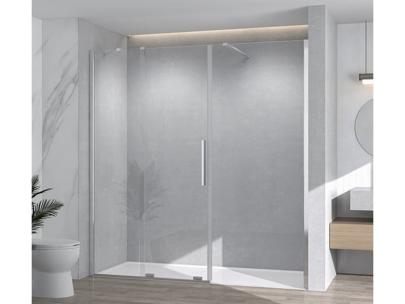 Porte de douche pour niche Hype coulissante paroi fixe alignée 170 cm H195 verre 6 mm transparent profilés chrome | IperCeramica Porte de douche pour niche Hype coulissante paroi fixe alignée 170 cm H195 verre 6 mm transparent profilés chrome | IperCeramica
