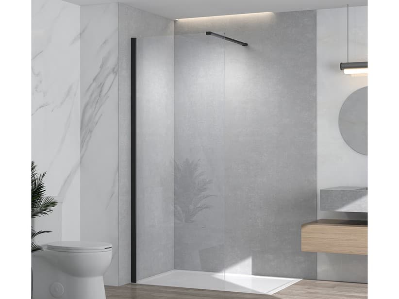 Paroi de douche à l'italienne Hype paroi fixe 120 H195 verre 6 mm transparent profilés noir mat | IperCeramica Paroi de douche à l'italienne Hype paroi fixe 120 H195 verre 6 mm transparent profilés noir mat | IperCeramica