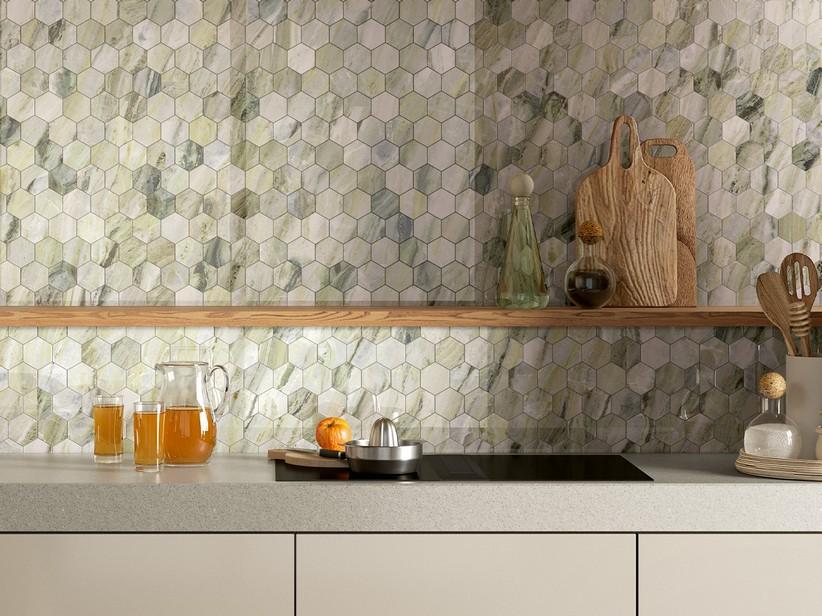 Mosaïque Jade Green Marbles 29x27 grès cérame effet marbre vert brillant | IperCeramica Mosaïque Jade Green Marbles 29x27 grès cérame effet marbre vert brillant | IperCeramica