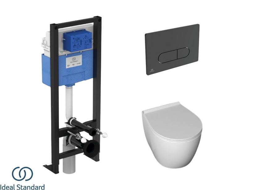 PACK SENTIMENTI WC suspendu + abattant + bâti-support autoportant PROSYS et plaque de commande OLEAS noir de Ideal Standard® | IperCeramica PACK SENTIMENTI WC suspendu + abattant + bâti-support autoportant PROSYS et plaque de commande OLEAS noir de Ideal Standard® | IperCeramica