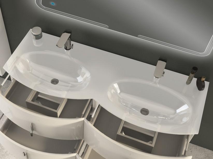 Lavabo Unitop Style 138x51 cm double vasque en résine blanc brillant | IperCeramica Lavabo Unitop Style 138x51 cm double vasque en résine blanc brillant | IperCeramica