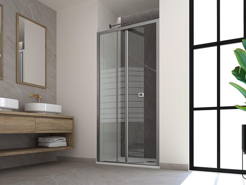 Porte de douche coulissante Miro' 90 cm ouverture gauche verre 6 mm transparent à rayures profilés chrome | IperCeramica Porte de douche coulissante Miro' 90 cm ouverture gauche verre 6 mm transparent à rayures profilés chrome | IperCeramica