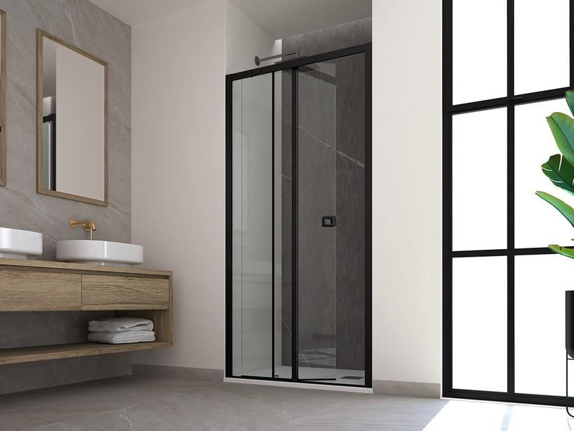 Porte de douche coulissante Miro' 90 cm ouverture gauche verre 6 mm transparent profilés noir mat | IperCeramica Porte de douche coulissante Miro' 90 cm ouverture gauche verre 6 mm transparent profilés noir mat | IperCeramica
