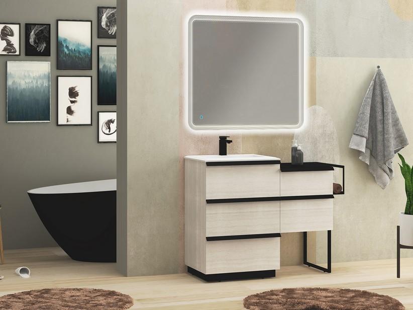 Meuble de salle de bains Noho 116 cm avec 3+2 tiroirs blanc rock et plan de vasque en résine blanc mat | IperCeramica Meuble de salle de bains Noho 116 cm avec 3+2 tiroirs blanc rock et plan de vasque en résine blanc mat | IperCeramica