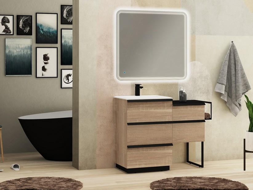 Meuble de salle de bains Noho 116 cm avec 3+2 tiroirs chêne de Bruges et plan de vasque en résine blanc mat | IperCeramica Meuble de salle de bains Noho 116 cm avec 3+2 tiroirs chêne de Bruges et plan de vasque en résine blanc mat | IperCeramica