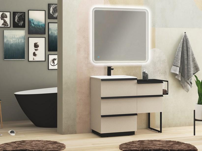 Meuble de salle de bains Noho 116 cm avec 3+2 tiroirs blanc spatulé et plan de vasque en résine blanc mat | IperCeramica Meuble de salle de bains Noho 116 cm avec 3+2 tiroirs blanc spatulé et plan de vasque en résine blanc mat | IperCeramica