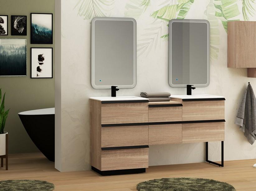 Meuble de salle de bains Noho 166 cm avec 3+2+2 tiroirs chêne de Bruges et 2 plans de vasque en résine blanc mat | IperCeramica Meuble de salle de bains Noho 166 cm avec 3+2+2 tiroirs chêne de Bruges et 2 plans de vasque en résine blanc mat | IperCeramica