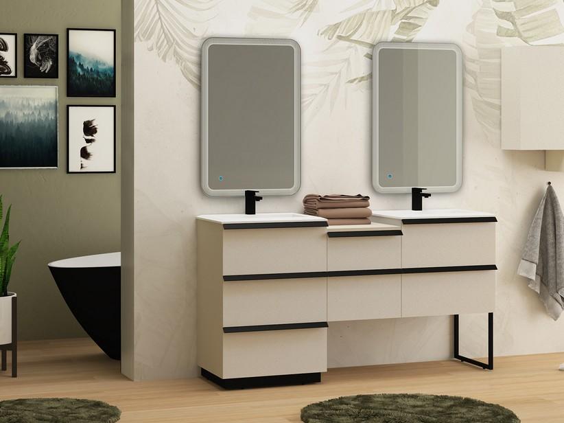 Meuble de salle de bains Noho 166 cm avec 3+2+2 tiroirs blanc spatulé et 2 plans de vasque en résine blanc mat | IperCeramica Meuble de salle de bains Noho 166 cm avec 3+2+2 tiroirs blanc spatulé et 2 plans de vasque en résine blanc mat | IperCeramica