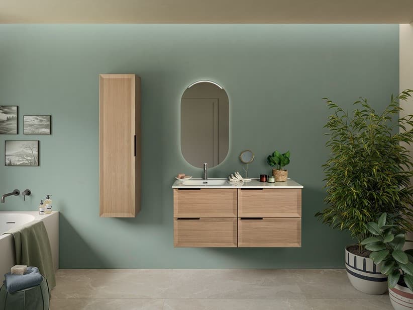 Meuble salle de bains Modula 121 4 tiroirs chêne clair avec lavabo Unitop céramique Avivo gauche | IperCeramica Meuble salle de bains Modula 121 4 tiroirs chêne clair avec lavabo Unitop céramique Avivo gauche | IperCeramica