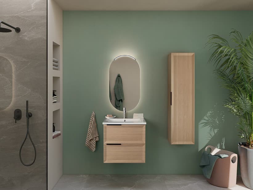 Meuble salle de bains Modula 61 2 tiroirs chêne clair avec lavabo Unitop résine Slim | IperCeramica Meuble salle de bains Modula 61 2 tiroirs chêne clair avec lavabo Unitop résine Slim | IperCeramica