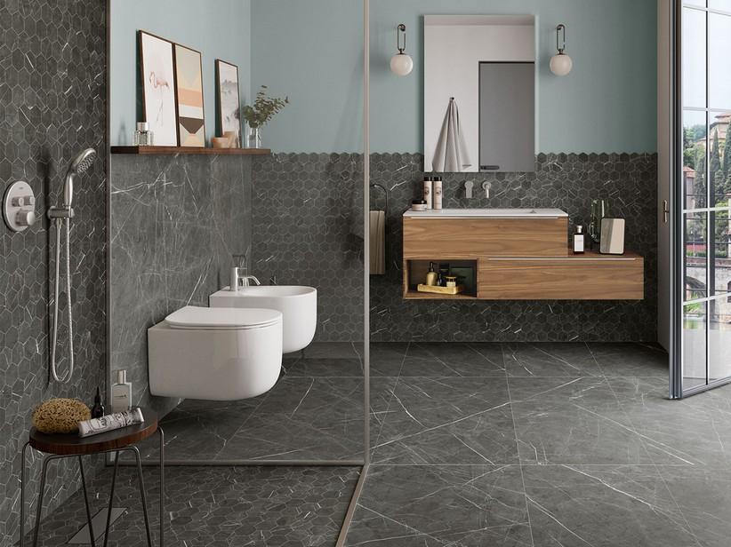 Mosaïque hexagonale Greystone 29x27 grès cérame effet marbre gris | IperCeramica Mosaïque hexagonale Greystone 29x27 grès cérame effet marbre gris | IperCeramica