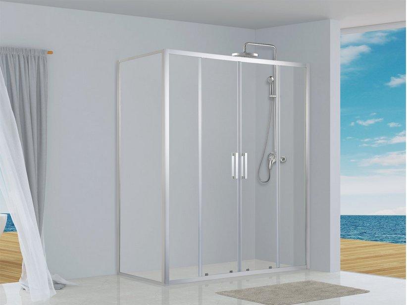 Cabine de douche d'angle Neptum 70x140 h190 Ext 68/70-136/140 porte coulissante paroi latérale verre transparent 6 mm chromé | IperCeramica Cabine de douche d'angle Neptum 70x140 h190 Ext 68/70-136/140 porte coulissante paroi latérale verre transparent 6 mm chromé | IperCeramica
