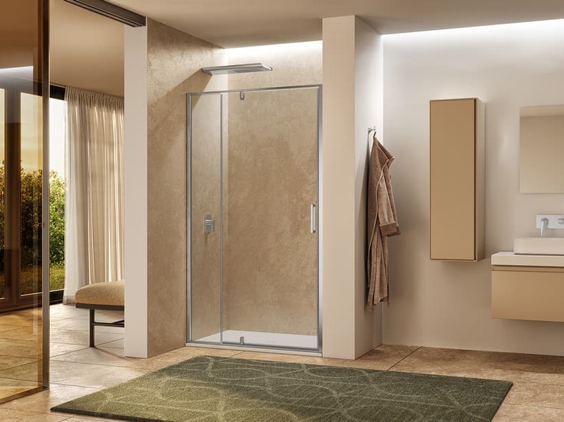 Porte de douche pivotante Onda avec petite paroi fixe 120xh200 ext 115,5/119,5 cm verre 6 mm transparent chrome | IperCeramica Porte de douche pivotante Onda avec petite paroi fixe 120xh200 ext 115,5/119,5 cm verre 6 mm transparent chrome | IperCeramica