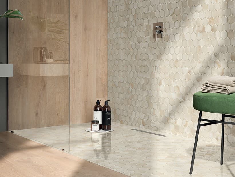 Mosaïque hexagonale Onyx Beige 29x27 grès cérame effet marbre onyx beige brillant | IperCeramica Mosaïque hexagonale Onyx Beige 29x27 grès cérame effet marbre onyx beige brillant | IperCeramica