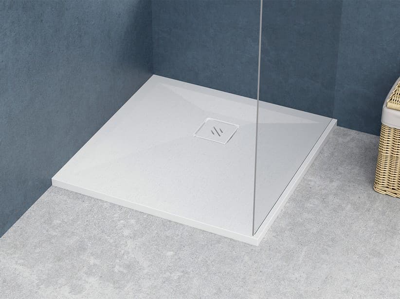 Receveur de douche Feng 80x80 H3 cm résine effet tissu blanc | IperCeramica Receveur de douche Feng 80x80 H3 cm résine effet tissu blanc | IperCeramica