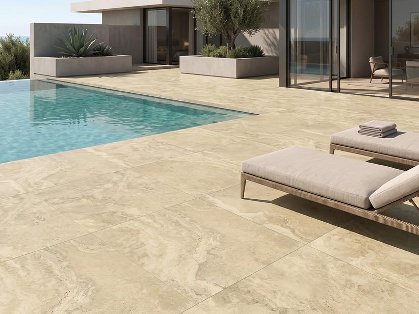 Carrelage extérieur Rapolano Beige XOUT 80x80 grès cérame ép. 20 mm rectifié effet marbre | IperCeramica Carrelage extérieur Rapolano Beige XOUT 80x80 grès cérame ép. 20 mm rectifié effet marbre | IperCeramica