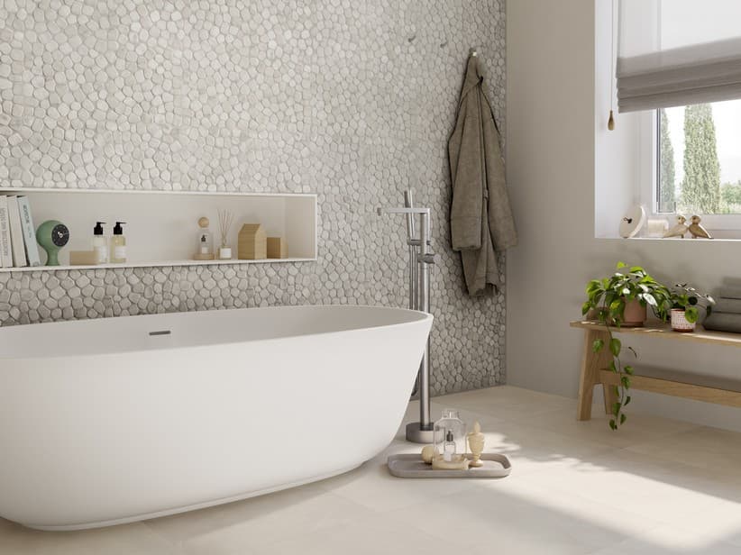 Mosaïque avec galets Riverstone White 30,5x30,5 cm blanc | IperCeramica Mosaïque avec galets Riverstone White 30,5x30,5 cm blanc | IperCeramica
