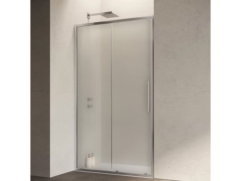 Porte de douche coulissante Sax 140xh200 cm verre 6 mm texturé profilés chrome | IperCeramica Porte de douche coulissante Sax 140xh200 cm verre 6 mm texturé profilés chrome | IperCeramica