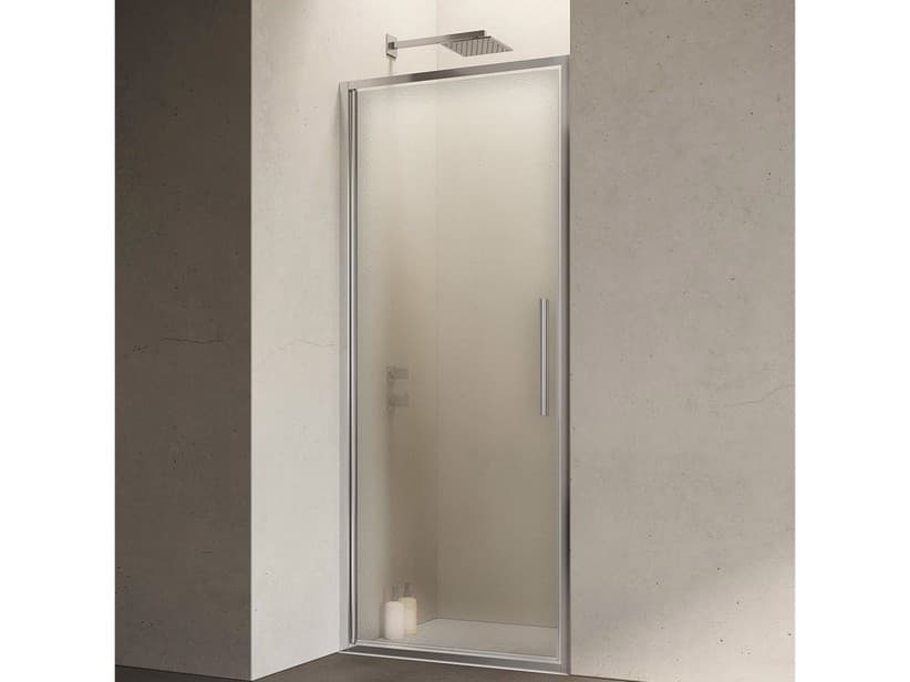 Porte de douche battante Sax Ext 72/76 verre 6 mm texturé profilés chrome | IperCeramica Porte de douche battante Sax Ext 72/76 verre 6 mm texturé profilés chrome | IperCeramica