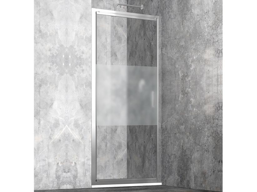 Porte de douche pivotante Start 90 H190 Ext 87/93 en verre avec bande sérigraphiée satinée et profils chrome | IperCeramica Porte de douche pivotante Start 90 H190 Ext 87/93 en verre avec bande sérigraphiée satinée et profils chrome | IperCeramica