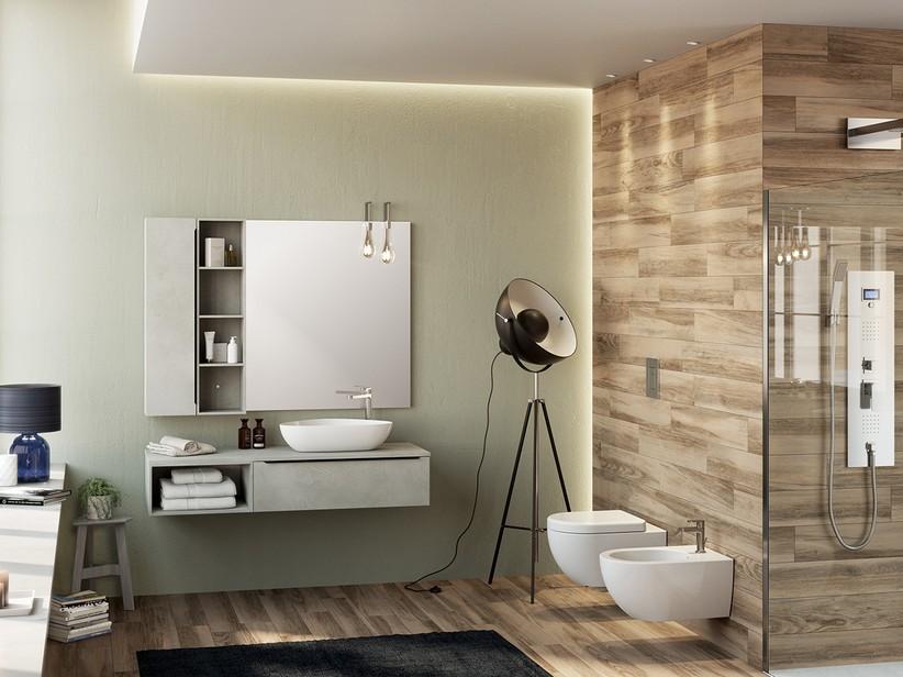 Meuble de salle de bains Trendy 141 cm ciment avec plan pour lavabo pour vasque à poser droit | IperCeramica Meuble de salle de bains Trendy 141 cm ciment avec plan pour lavabo pour vasque à poser droit | IperCeramica
