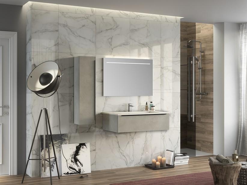 Meuble de salle de bains Trendy 90 cm ciment et lavabo en résine Hide blanc mat | IperCeramica Meuble de salle de bains Trendy 90 cm ciment et lavabo en résine Hide blanc mat | IperCeramica
