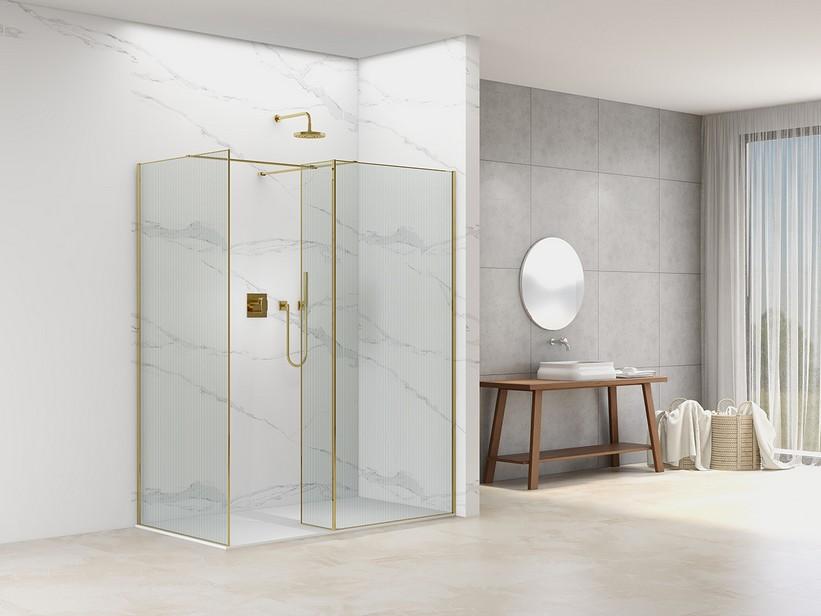 Douche à l’italienne Namaste’ 2 parois 90x80 cm H200 avec déflecteur verre 8 mm effet strié avec profilé or brossé | IperCeramica Douche à l’italienne Namaste’ 2 parois 90x80 cm H200 avec déflecteur verre 8 mm effet strié avec profilé or brossé | IperCeramica