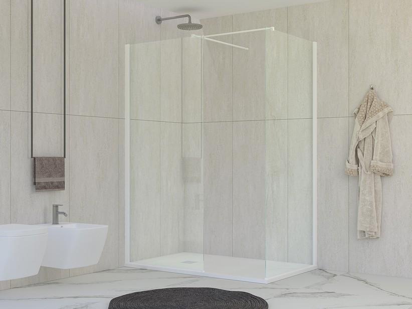 Douche à l’italienne Miro’ 2 parois 140x80 cm H200 Ext 138,5/140-77,5/80 verre 6 mm transparent et profilés blanc mat | IperCeramica Douche à l’italienne Miro’ 2 parois 140x80 cm H200 Ext 138,5/140-77,5/80 verre 6 mm transparent et profilés blanc mat | IperCeramica