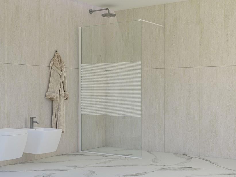 Douche à l’italienne Miro’ 90 cm H200 Ext 88,5/90 verre 6 mm transparent avec bandes horizontales et profilés blanc mat | IperCeramica Douche à l’italienne Miro’ 90 cm H200 Ext 88,5/90 verre 6 mm transparent avec bandes horizontales et profilés blanc mat | IperCeramica