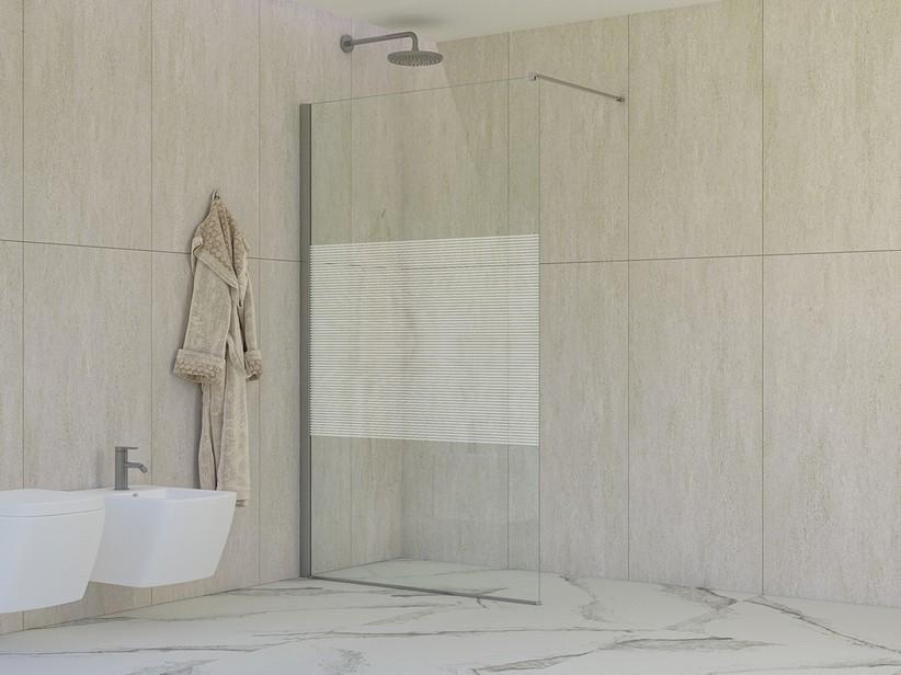 Douche à l’italienne Miro’ 90 cm H200 Ext 88,5/90 verre 6 mm transparent avec bandes horizontales et profilés chrome | IperCeramica Douche à l’italienne Miro’ 90 cm H200 Ext 88,5/90 verre 6 mm transparent avec bandes horizontales et profilés chrome | IperCeramica