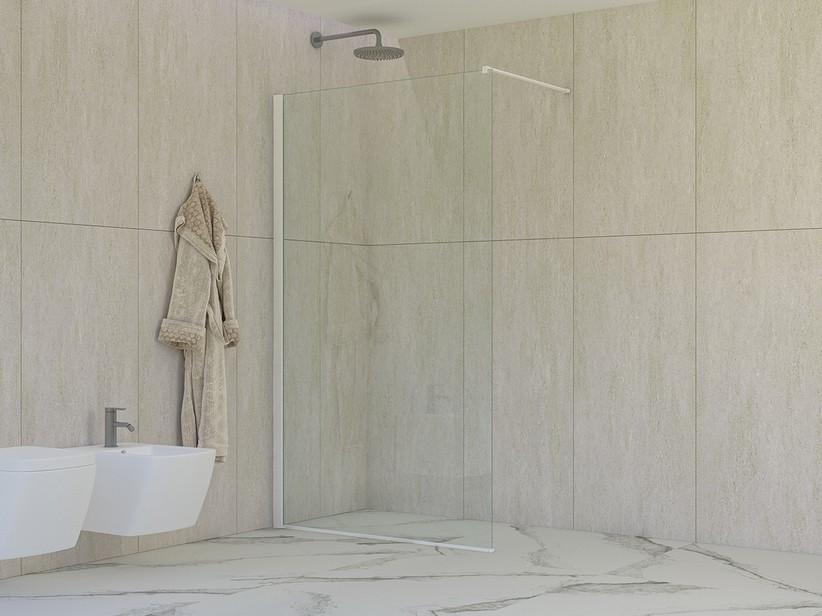Douche à l’italienne Miro’ 90 cm H200 Ext 88,5/90 verre 6 mm transparent et profilés blanc mat | IperCeramica Douche à l’italienne Miro’ 90 cm H200 Ext 88,5/90 verre 6 mm transparent et profilés blanc mat | IperCeramica