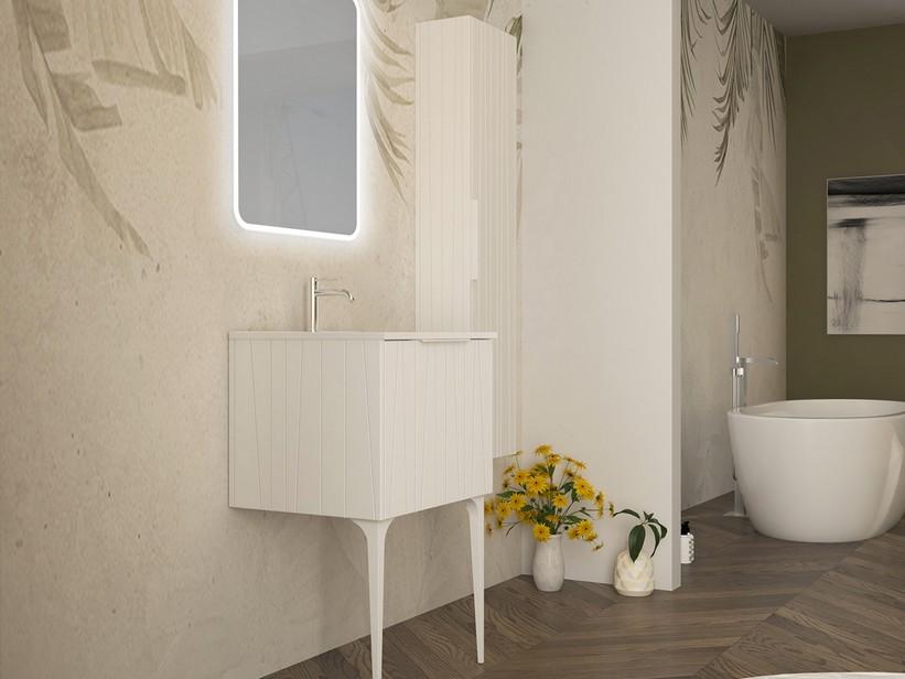 Standbadmöbel UNIKA 60 cm Weiß matt und Waschbecken Unitop aus Keramik ANDY Weiß glänzend | IperCeramica Standbadmöbel UNIKA 60 cm Weiß matt und Waschbecken Unitop aus Keramik ANDY Weiß glänzend | IperCeramica