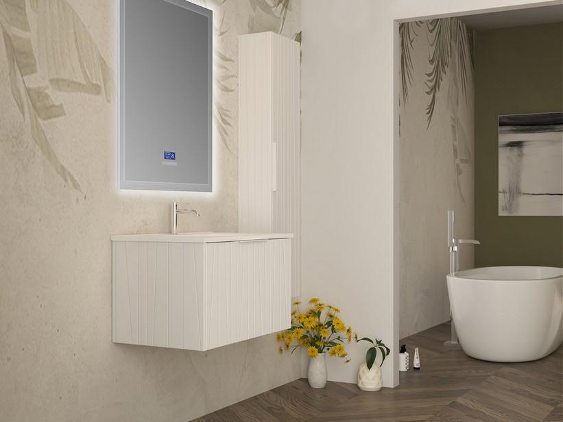 Badmöbel UNIKA 80 cm Weiß matt und Waschbecken Unitop aus Keramik ANDY Weiß glänzend | IperCeramica Badmöbel UNIKA 80 cm Weiß matt und Waschbecken Unitop aus Keramik ANDY Weiß glänzend | IperCeramica