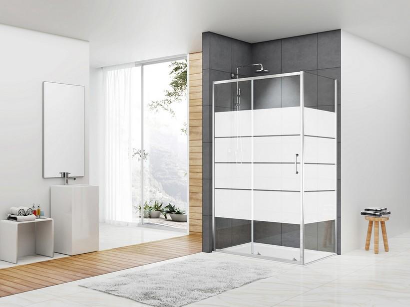 Eckduschkabine Arek 70x120 H190 Erw 68/69,5-118/119,5 Schiebetür + fester Teil Krist 6mm Transp. Siebdruck Chrom | IperCeramica Eckduschkabine Arek 70x120 H190 Erw 68/69,5-118/119,5 Schiebetür + fester Teil Krist 6mm Transp. Siebdruck Chrom | IperCeramica