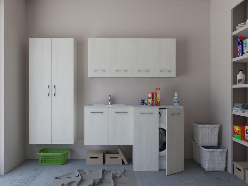 Waschküchenschrank BONK 140x51/63 cm 4 Türen mit Waschbecken aus Mineralwerkstoff links - Matrixweiß | IperCeramica Waschküchenschrank BONK 140x51/63 cm 4 Türen mit Waschbecken aus Mineralwerkstoff links - Matrixweiß | IperCeramica