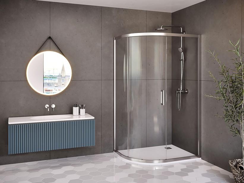 Halbrunde Duschkabine Renu 120x80 H195 Erw 117/120 - 77/80 Schiebetür transparentes Kristallglas 6mm/8mm verchromt | IperCeramica Halbrunde Duschkabine Renu 120x80 H195 Erw 117/120 - 77/80 Schiebetür transparentes Kristallglas 6mm/8mm verchromt | IperCeramica