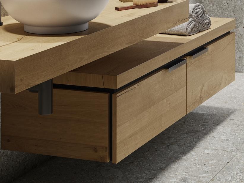 Hängekommode OXYGEN 140 cm 2 Schubladen in einer Reihe und Platte aus Eichennaturholz mit Knorren | IperCeramica Hängekommode OXYGEN 140 cm 2 Schubladen in einer Reihe und Platte aus Eichennaturholz mit Knorren | IperCeramica