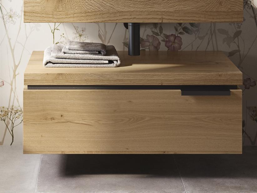 Hängekommode OXYGEN 90 cm 1 Schublade und 4,5 cm dicke Eichenholzplatte mit Knorren | IperCeramica Hängekommode OXYGEN 90 cm 1 Schublade und 4,5 cm dicke Eichenholzplatte mit Knorren | IperCeramica