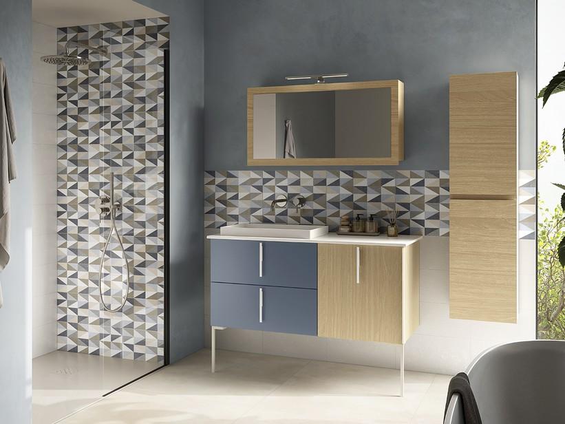 Badezimmermöbel DESK 120 cm Eiche/Luftblau matt – Griffe und Füße und Waschbecken STAR Weiß matt | IperCeramica Badezimmermöbel DESK 120 cm Eiche/Luftblau matt – Griffe und Füße und Waschbecken STAR Weiß matt | IperCeramica