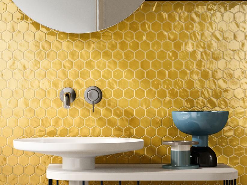 Mosaik Intinta Sole 28,8x33,3 glänzend sechseckiges Gelb | IperCeramica Mosaik Intinta Sole 28,8x33,3 glänzend sechseckiges Gelb | IperCeramica