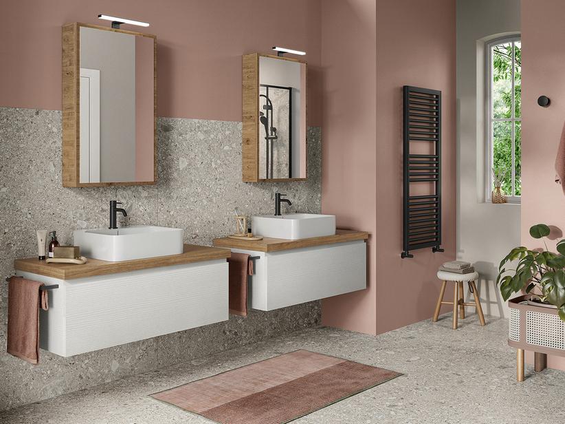 BADMÖBEL QUBO 100 cm MIT SCHUBLADE WEISS MATRIX UND PLATTE SHERWOOD | IperCeramica BADMÖBEL QUBO 100 cm MIT SCHUBLADE WEISS MATRIX UND PLATTE SHERWOOD | IperCeramica