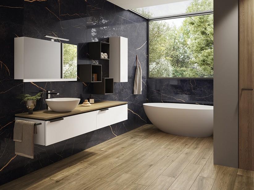 Badmöbel TOUCH 140 cm 2 Schubladen Weiß matt und Platte 1,8 cm aus Eiche mit Knorren | IperCeramica Badmöbel TOUCH 140 cm 2 Schubladen Weiß matt und Platte 1,8 cm aus Eiche mit Knorren | IperCeramica