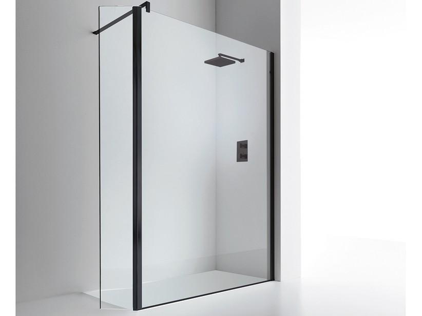 Walk-in-Dusche Plano 220 cm H 200 Erw 216/218 mit Spritzschutz Glasstärke 8 mm Transparent Schwarz Matt | IperCeramica Walk-in-Dusche Plano 220 cm H 200 Erw 216/218 mit Spritzschutz Glasstärke 8 mm Transparent Schwarz Matt | IperCeramica