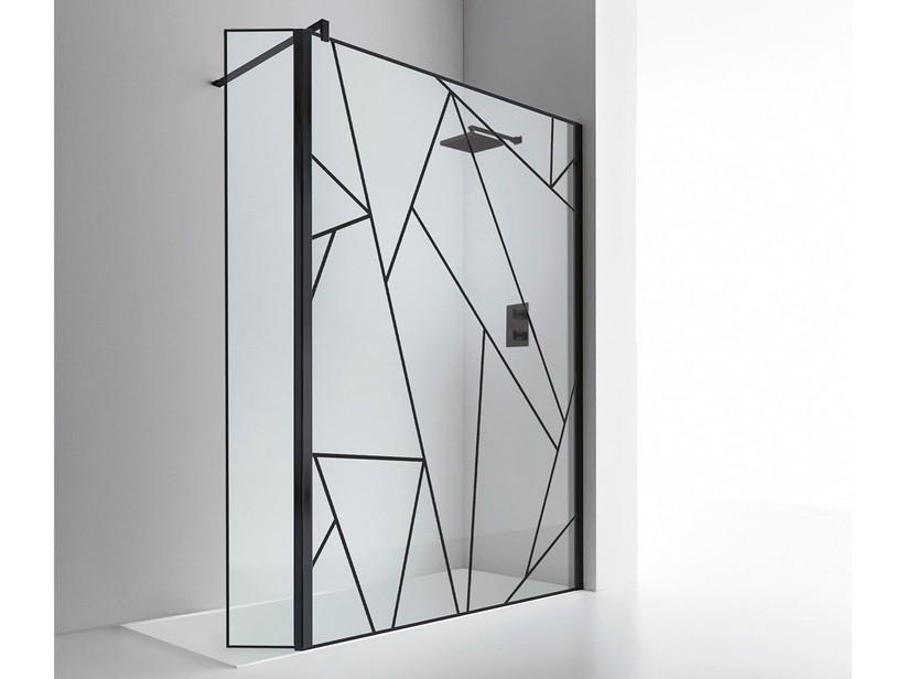 Walk-in-Dusche Plano 160 cm H 200 Erw 156/158 Bewegliche Spritzschutzwand Glasstärke 8 mm Siebdruck Segmenten + Rahmen Schwarz | IperCeramica Walk-in-Dusche Plano 160 cm H 200 Erw 156/158 Bewegliche Spritzschutzwand Glasstärke 8 mm Siebdruck Segmenten + Rahmen Schwarz | IperCeramica