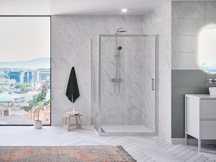 Eckduschkabine Renu 120x80 H195 Erw 114/120 - 77/80 Schiebetür und fester Teil aus transparentem Kristallglas 6mm/8mm verchromt | IperCeramica Eckduschkabine Renu 120x80 H195 Erw 114/120 - 77/80 Schiebetür und fester Teil aus transparentem Kristallglas 6mm/8mm verchromt | IperCeramica