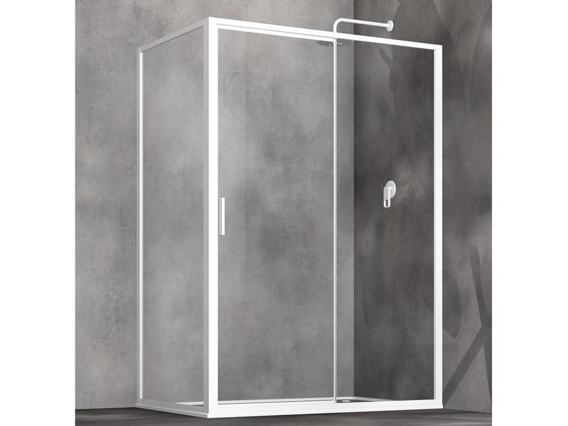 Eckduschkabine Start 120x80 H190 Erw 116/122 - 77/83 Schiebetür + festem Teil Glasstärke 6mm Transp. + Profil Glänzend Weiß | IperCeramica Eckduschkabine Start 120x80 H190 Erw 116/122 - 77/83 Schiebetür + festem Teil Glasstärke 6mm Transp. + Profil Glänzend Weiß | IperCeramica